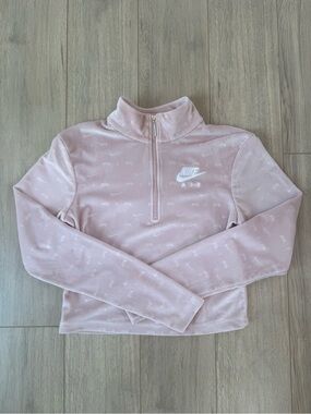 Nike Quarter-Zip Velour Pullover (Blush Pink)